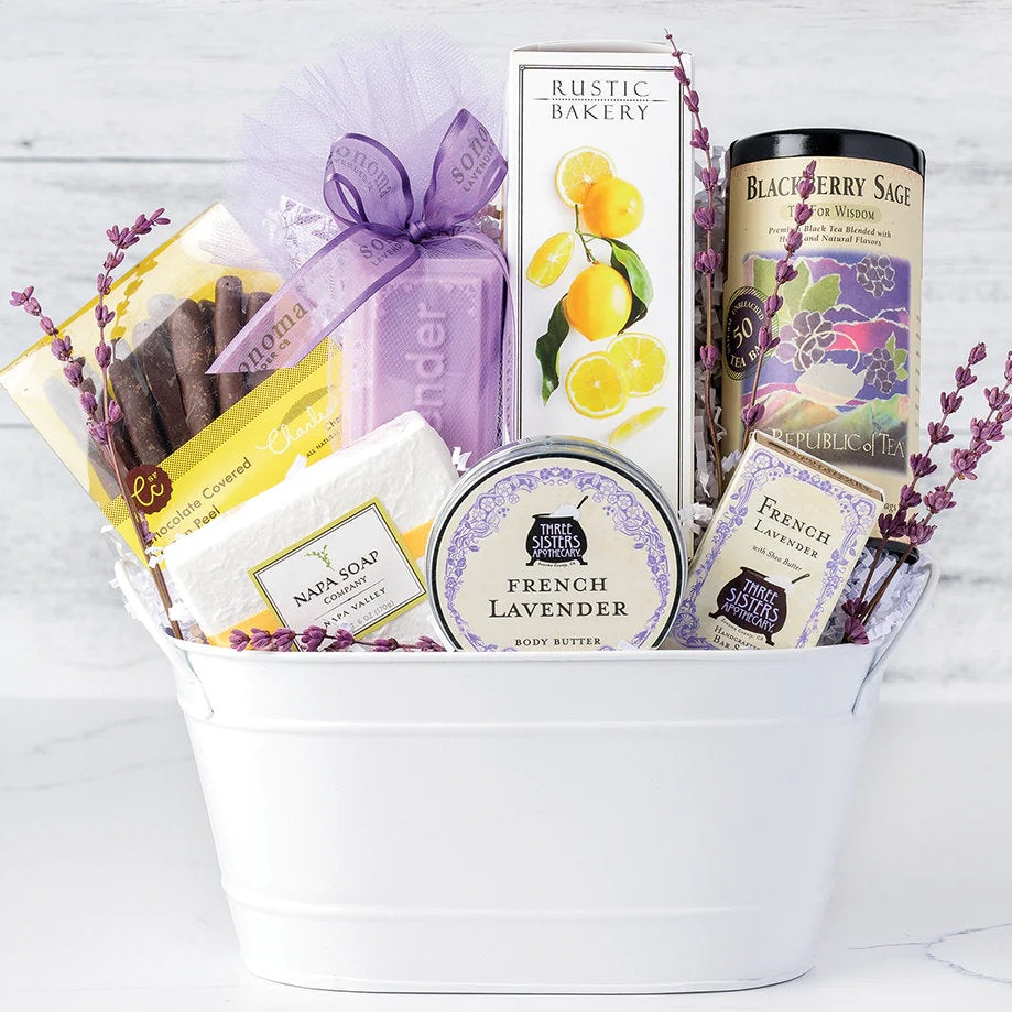 Lavender Fields & Lemon Sweets: Spa & Treats Gift Basket - GreatArrivals
