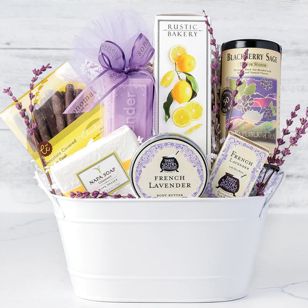 Lavender Fields & Lemon Sweets: Spa & Treats Gift Basket - GreatArrivals