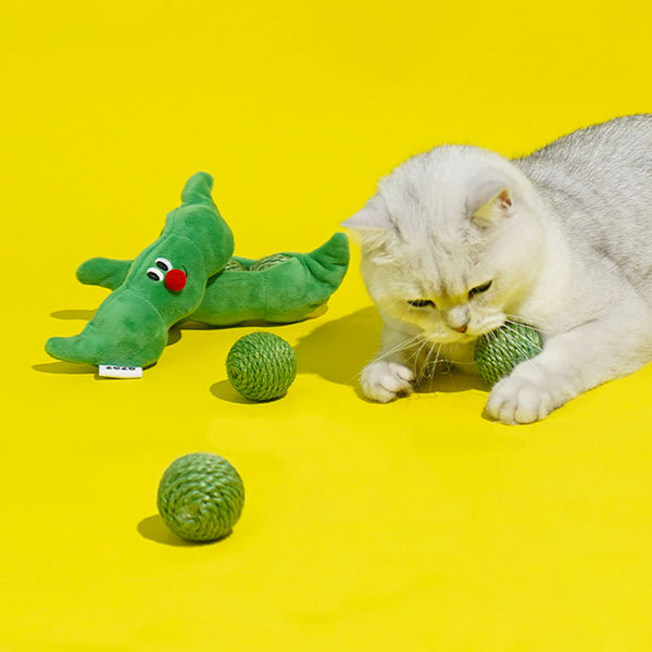 3PCS Cat Toy Balls, Interactive Pet Play Balls Sisal Rope Scratching Chew Ball Toy With Rustling Sound Pea Pod Storage For Indoor Kitten Training Hunting - 5 - CJ