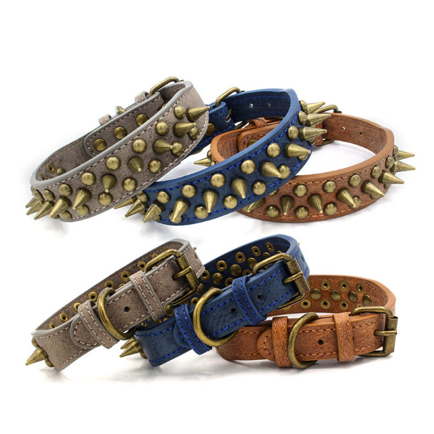 Retro Studded Spiked Rivet Large Dog Pet Leather Collar Pit Bull S - XL - 5 - CJ