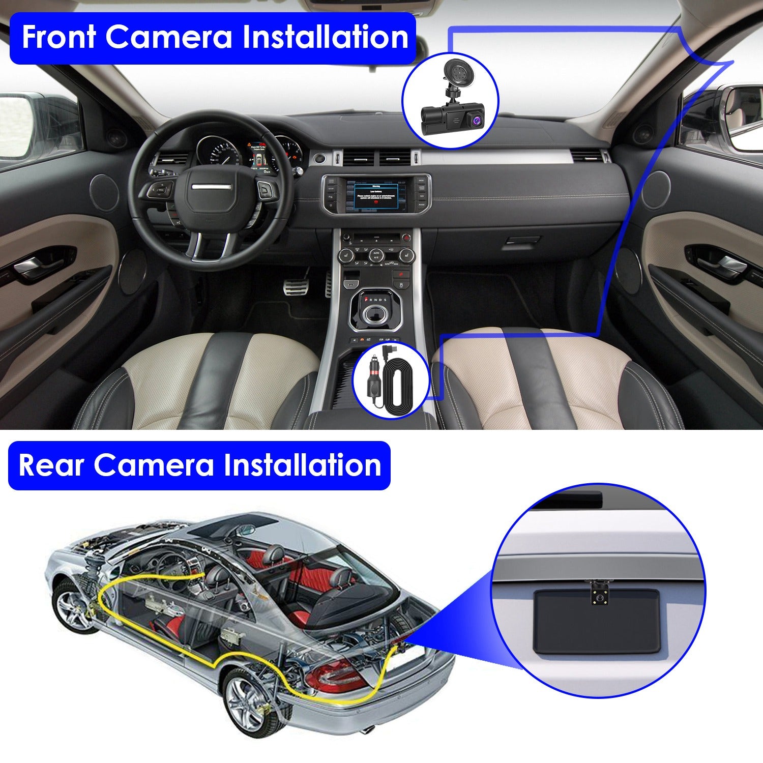 1Pc WiFi FHD 1080P Car Dash Cam 3 Channels Front Rear Inside Dash Camera With Loop Recording Reversing Visual 170 Degree Wide Angle 64G Card Included - 5.0 - cjdropshipping