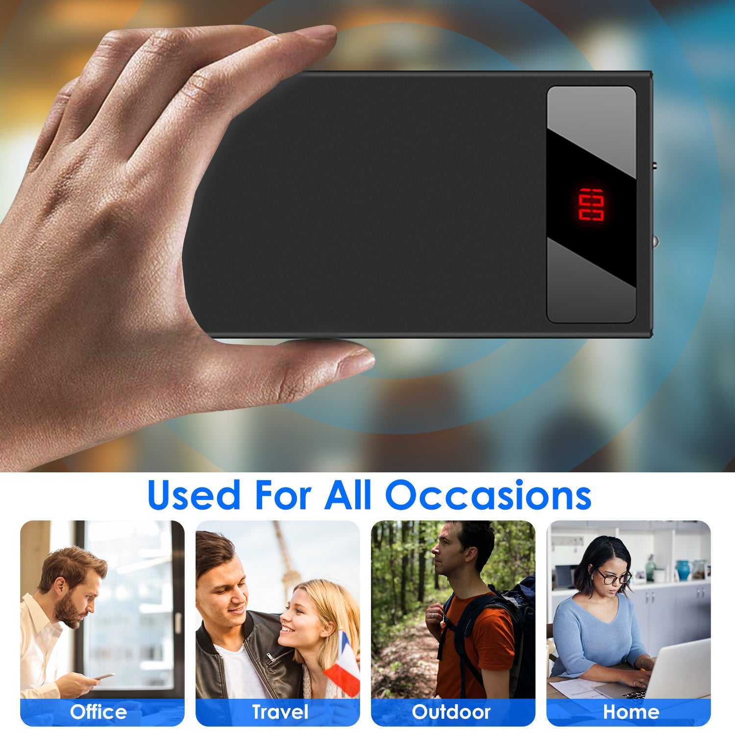 1Pc 20000mAh Power Bank Ultra - thin Phone Charger Dual USB Port Flashlight Battery Remain Display - 5 - CJ