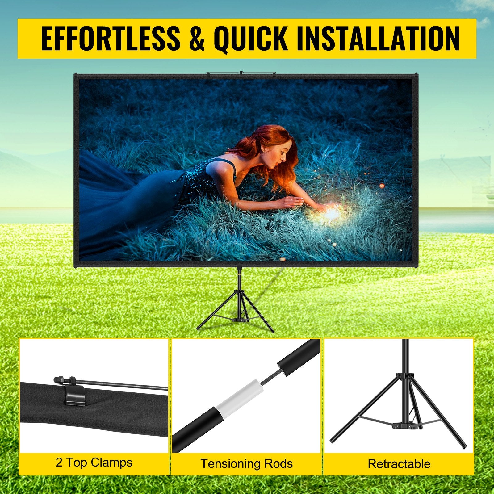 Tripod Projector Screen With Stand 100inch 16:9 4K HD Projection Screen Stand Wrinkle - Free Height Adjustable Portable Screen For Projector Indoor & Outdoor For Movie, Home Cinema, Gaming, Office - 5 - CJ