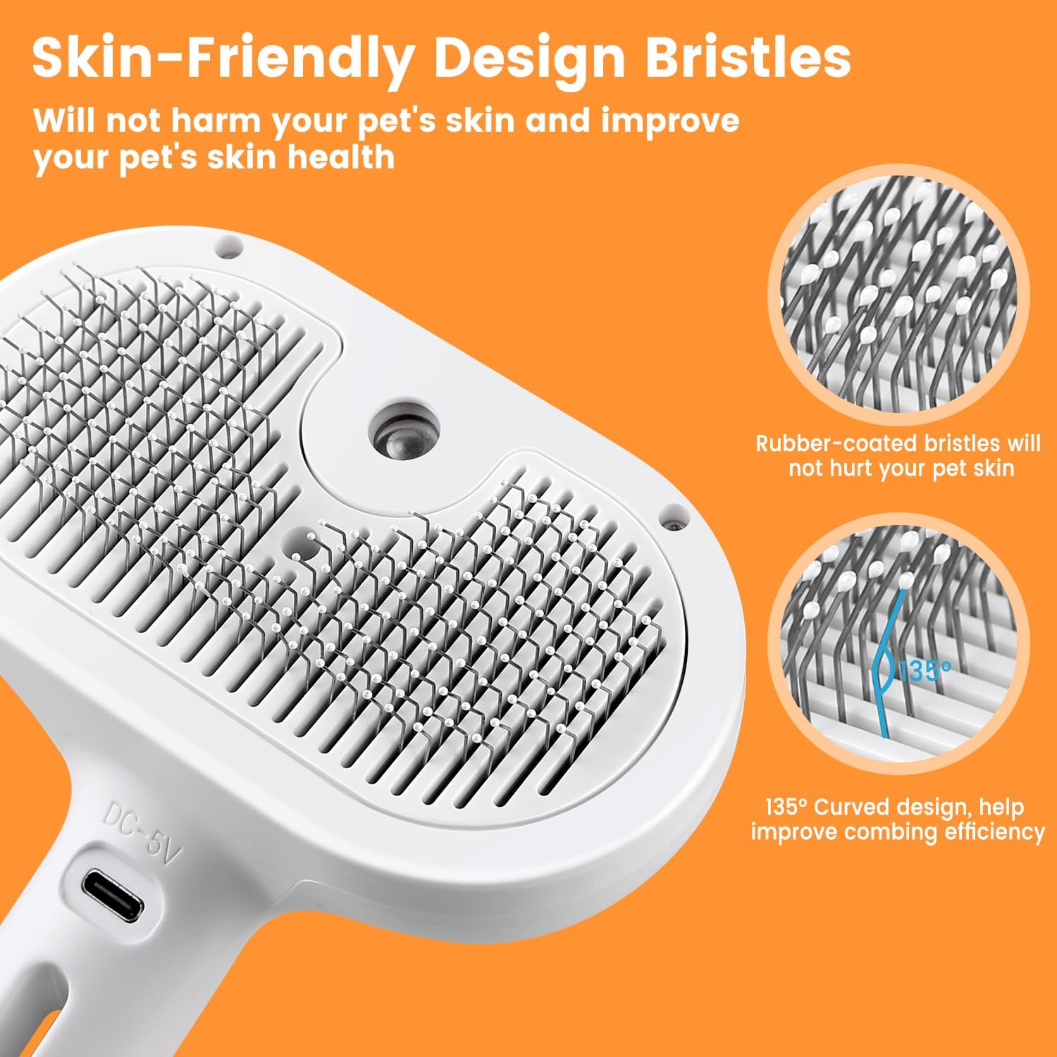 3 In 1 Cat Steam Brush, Pet Steam Brush For Cat Dog Long Short Haired, Pet Spray Hair Removal Comb For Small Animals Shedding & Grooming, Water Mist Spray Brushes With Release Button - 5 - CJ