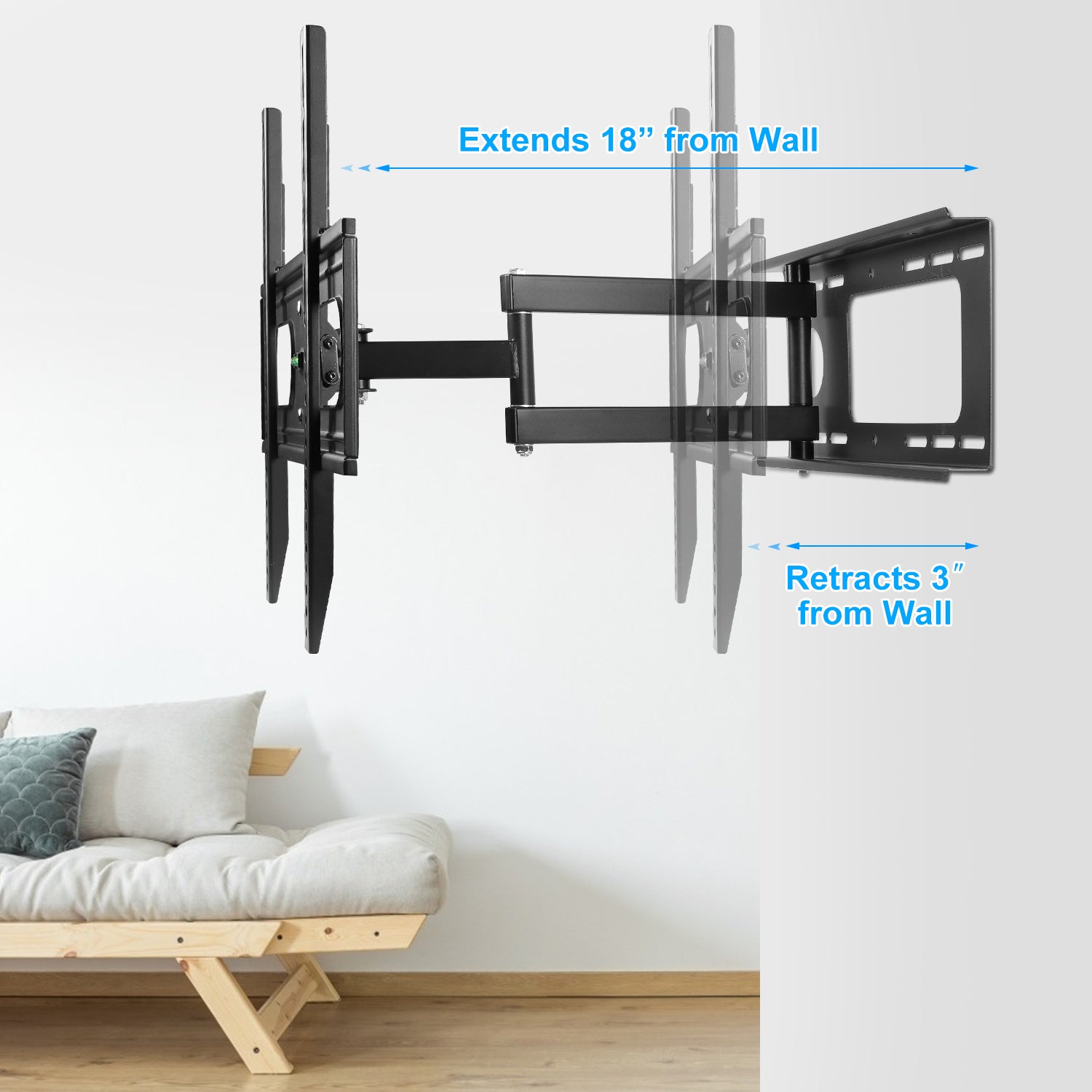 1Pc Full Motion TV Wall Mount Swivel Tilt TV Wall Rack Support 37in To 70in TV Wall Mount Max VESA Up To 600x400mm Holds Up To 99LBS - 5 - CJ
