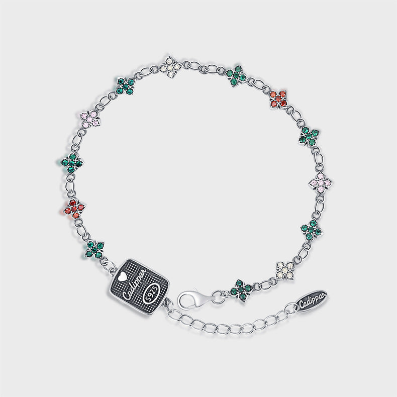 S925 Sterling Silver Double Sided Colorful Zirconium Cross Flower Full Set Hanging Tag Bracelet Female - 4 - https://x.com/titan_prim62775J