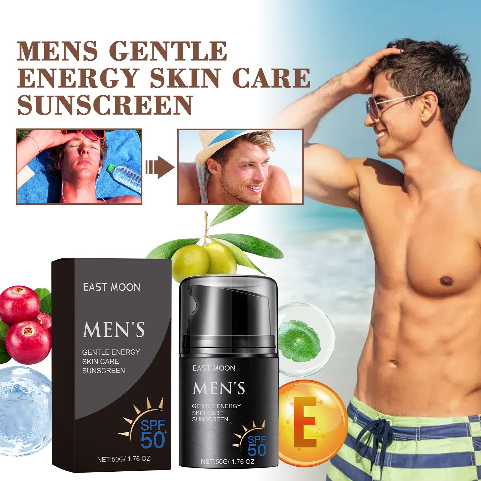 East Moon Enhanced Sunscreen For Men, Summer Outdoor Uv Protection Moisturizing Mild Refreshing Protective Cream - 5 - CJ