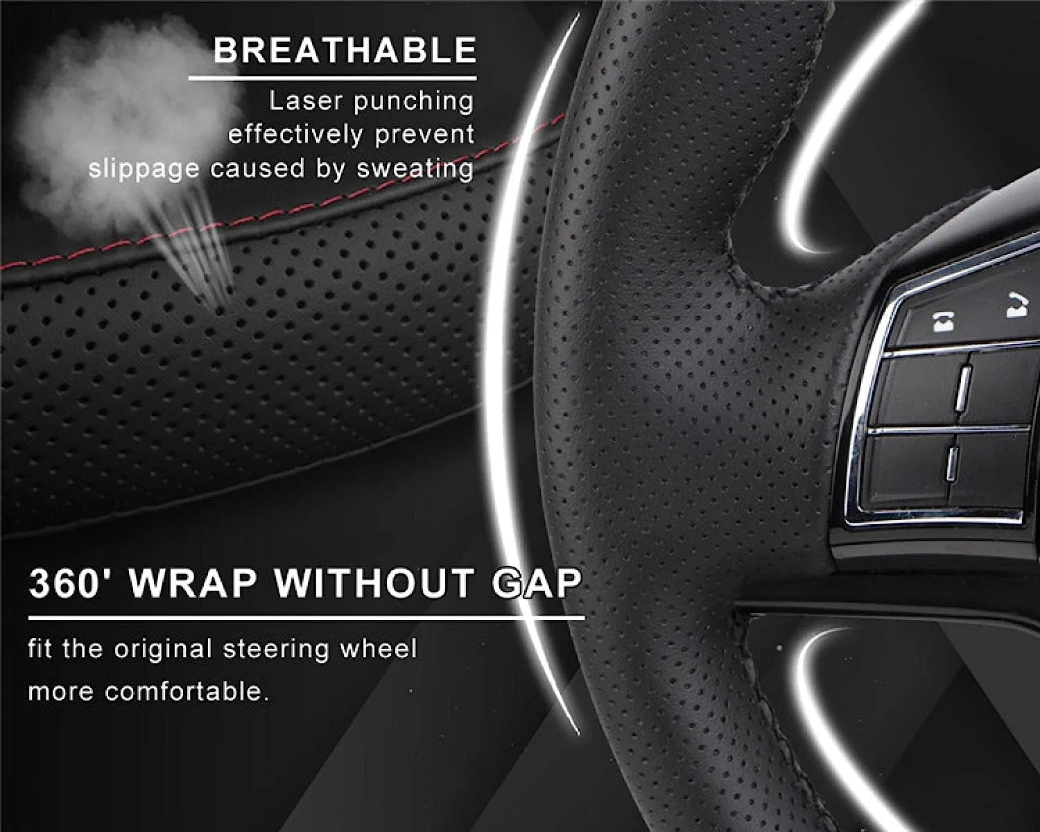 Genuine Leather DIY Car Steering Wheel Cover Anti - slip For Cm Black US - 5 - CJ