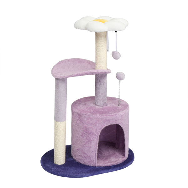 33in Cat Tree, Multi - level Cat Tower With Cat Scratching Post With Curved Perch, Cozy Cat Condo, Padded Top Bed For Kittens And Indoor Cats, Purple - 5 - CJ