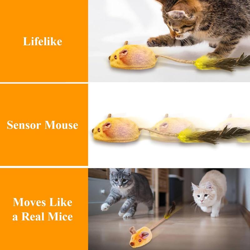Interactive Cat Toys Mouse With LED Lights ForIndoor Cats USB Rechargeable Cat Mouse Toysfor Cats, Moving Automatic Chirping Squeakywith Feather Tail For All Breeds Cat Catnip Toys Forinteractive Toys - 5 - CJ