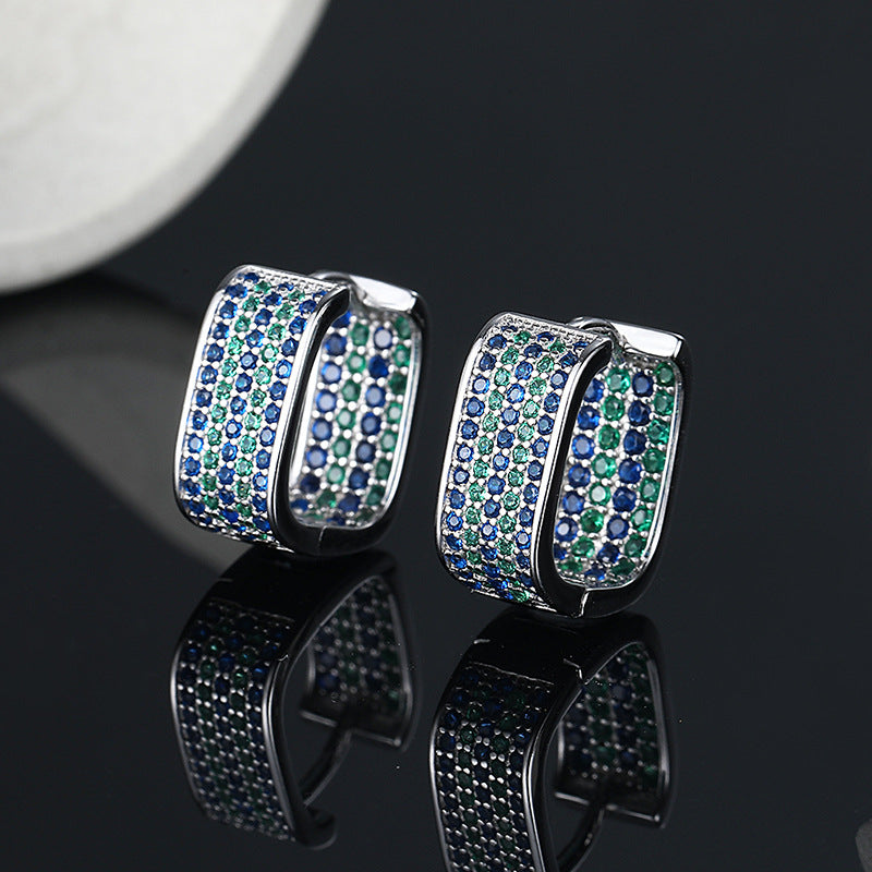 S925 Sterling Silver Full Diamond Stereo Square Earrings - 4 - CJ