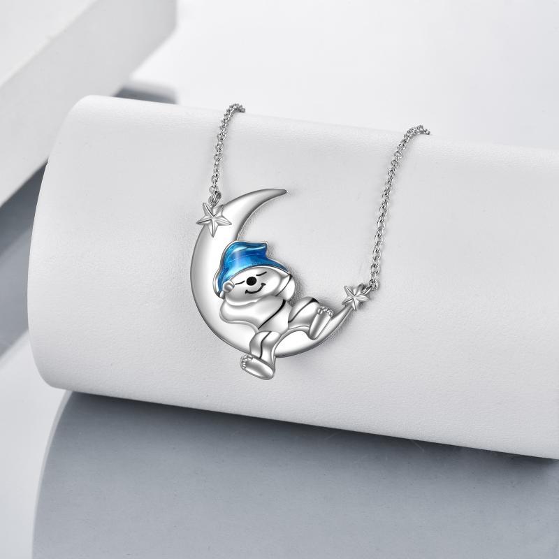 Sterling Silver Bear Necklace Bear Moon Pendant Cute Animal Jewelry Bear Gifts for Women - 5 - cjdropshipping