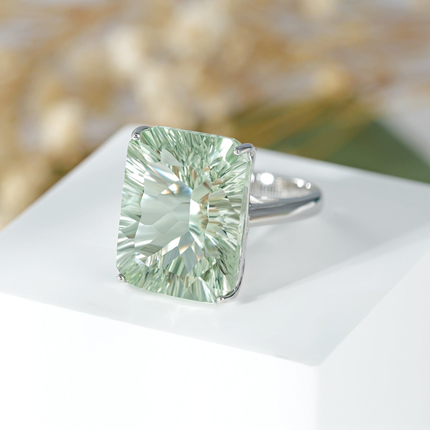 Dan Shaped Natural Green Amethyst Ring S925 Sterling Silver Color Inlaid Luxury - 4 - CJ