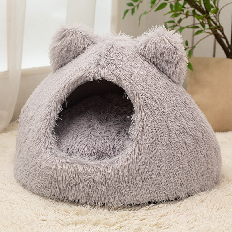 Large Cat Nest Semi - closed Warm Plush Kennel - 0 - CJ