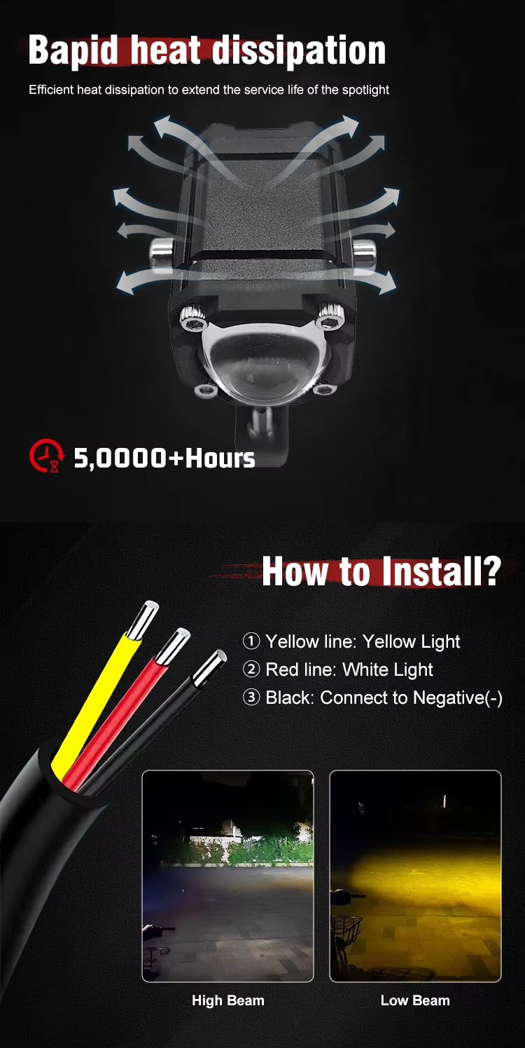 2pcs M5 Spotlight Ultra Bright LED Fog Lights, Headlights, Motorcycles, Cars, Projectors, Waterproof, Universal, Suitable For Motorcycles, SUV, Small, Auxiliary, Spotlight, 12W - 5 - CJ