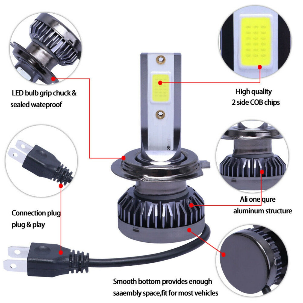Pair H7 LED Headlight Bulb Kit High Low Beam 8000K Super Blue 26000LM Light Bulb - 5 - CJ