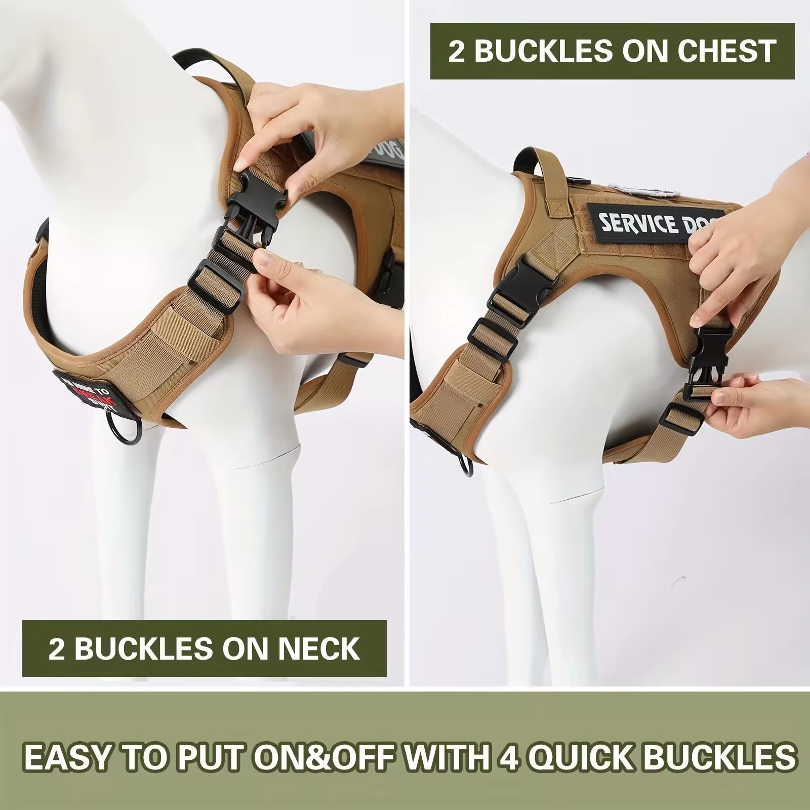 Tactical Pet Chest Service Dog Harness Vest Adjustable Reflective Dog Harness Metal Buckle Hiking Training - 5 - CJ