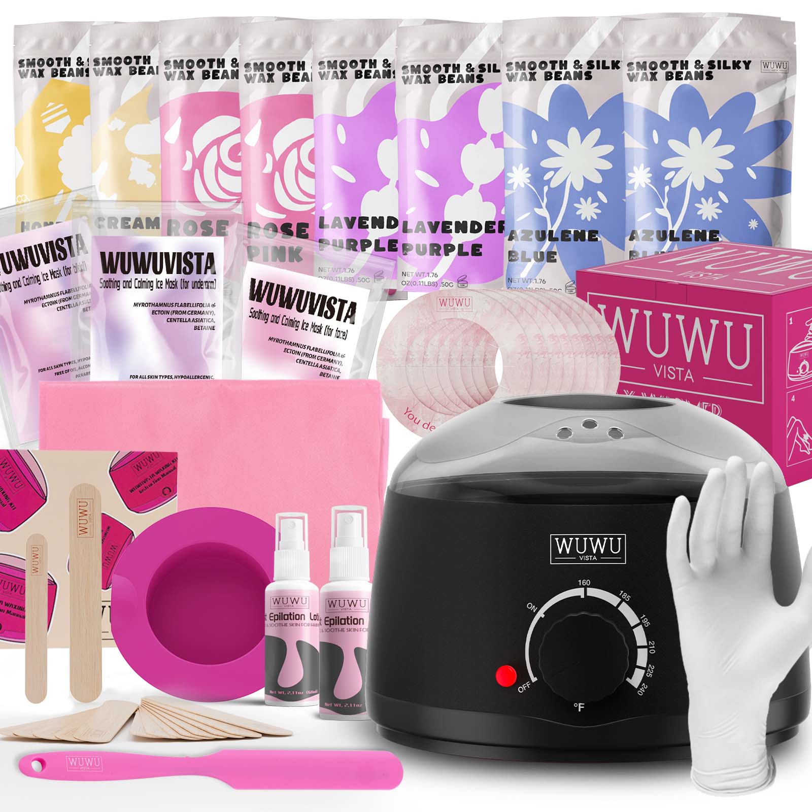 Waxing Kit WUWUVISTA 69 Items Hair Removal Wax Kit With Wax Warmer Waxing Beads For Face, Brazilian, Full Body, Bikini, Sensitiive Skin Skin Suitable For Plugs Of American, European Specification - 5.0 - CJ