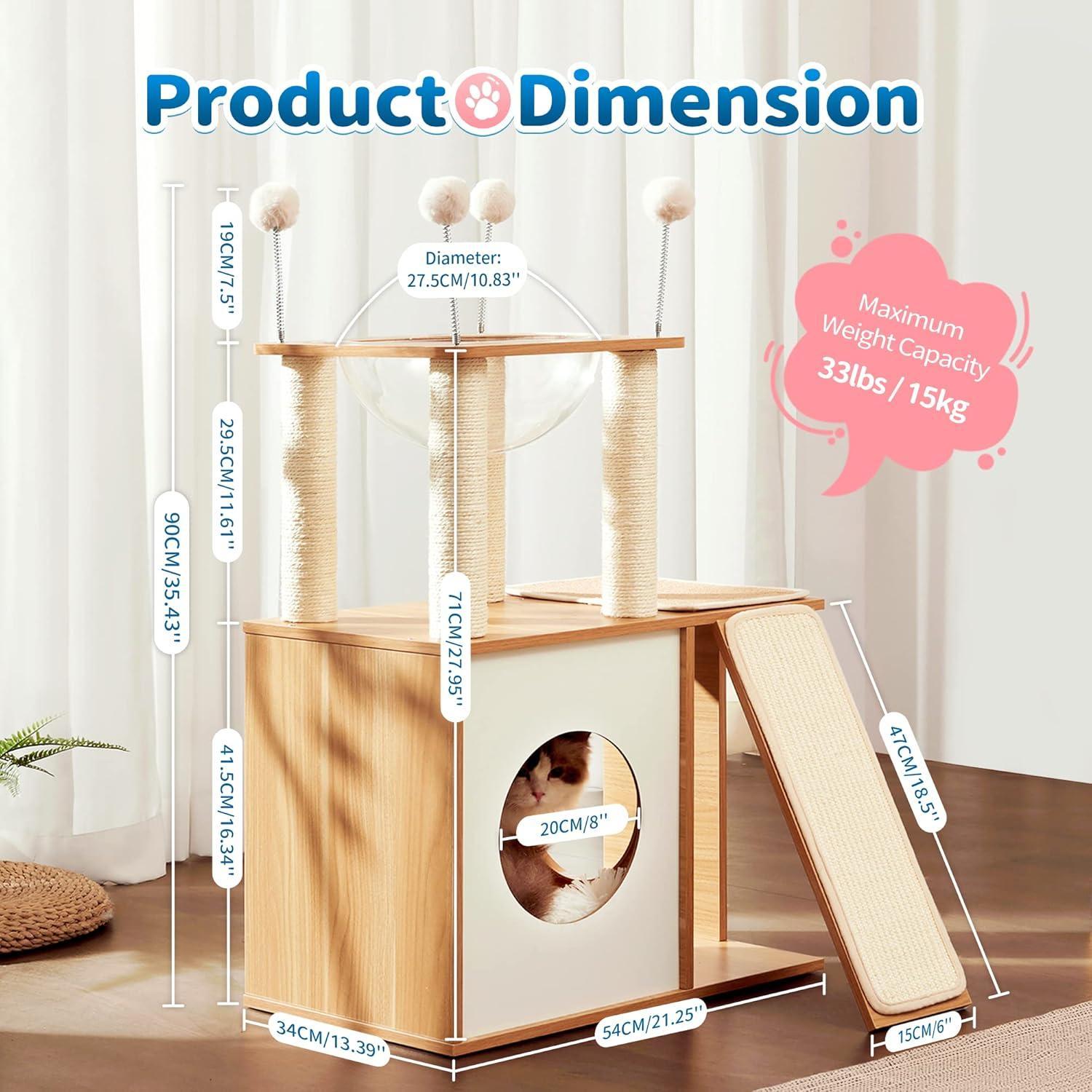 Indoor Wooden Cat Climbing Frame Cat Tower Cat House With Cat Scratching Board Ramp Suitable For Large Cats And Kittens - 5 - CJ