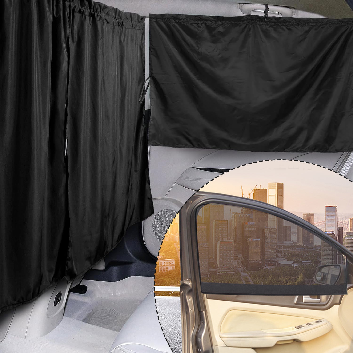 5 Pcs Car Privacy Curtains 2 Side Window Sun Shade Removable Windshield Shades - 5 - CJ
