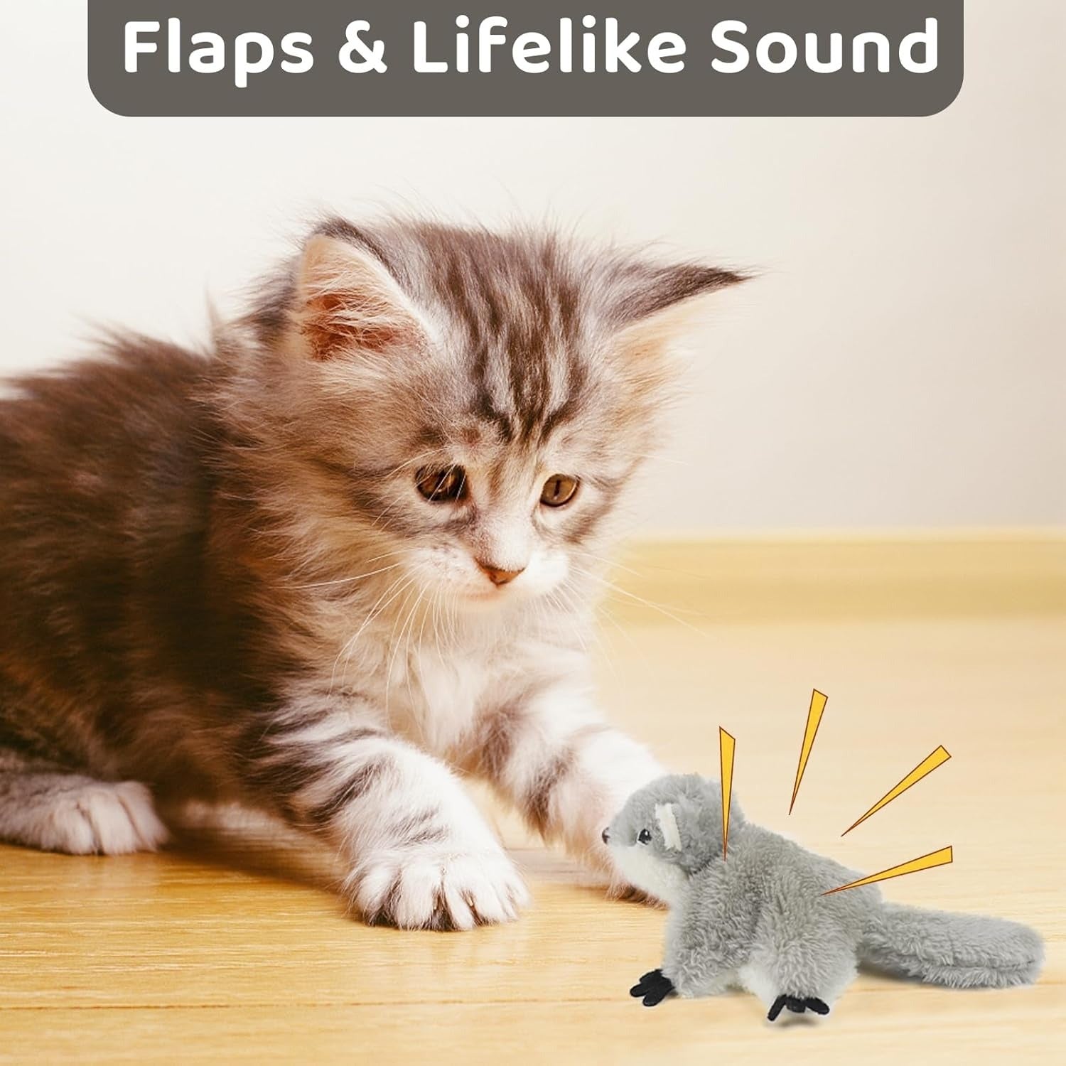 PROKEl Pet Toys, Cat Catnip Toys FlappingSquirrel, Rechargeable Touch Activated KittenToys, Lifelike Interactive Cats Toy Indoor, CatKicker Plush Toys For All Breeds Universalinteractive Toy Cat Toys - 5 - CJ