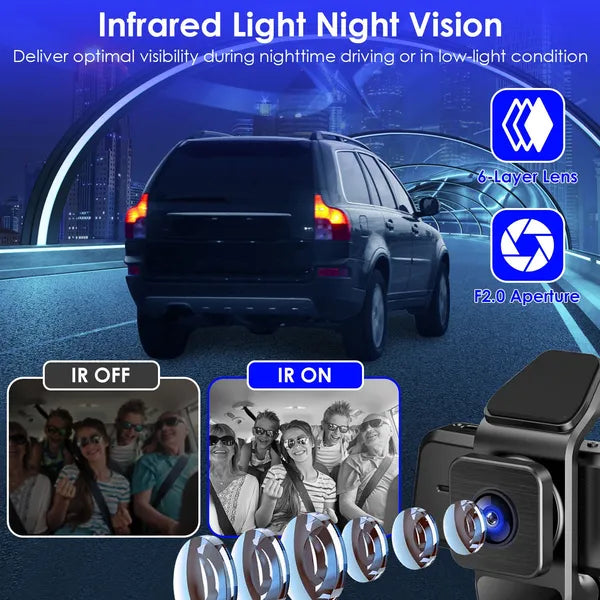 1080P FUD 3 Channel WiFi Dash Cam 170° Wide Angle Triple Car Camera With IR Night G - Sensor Motion Detection Loop Recording App Control Support 128G Max - 5 - cjdropshipping