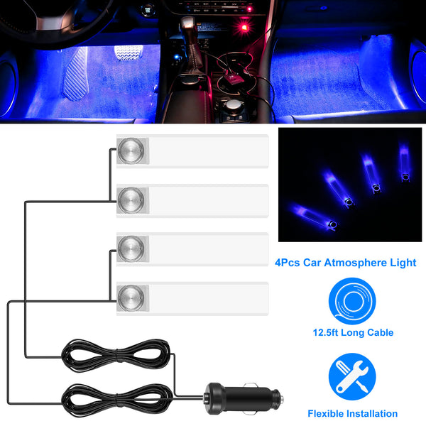 4Pcs Car Interior LED Atmosphere Light Car Charge Decorative Lamp DC 12V Blue Light - 5 - CJ
