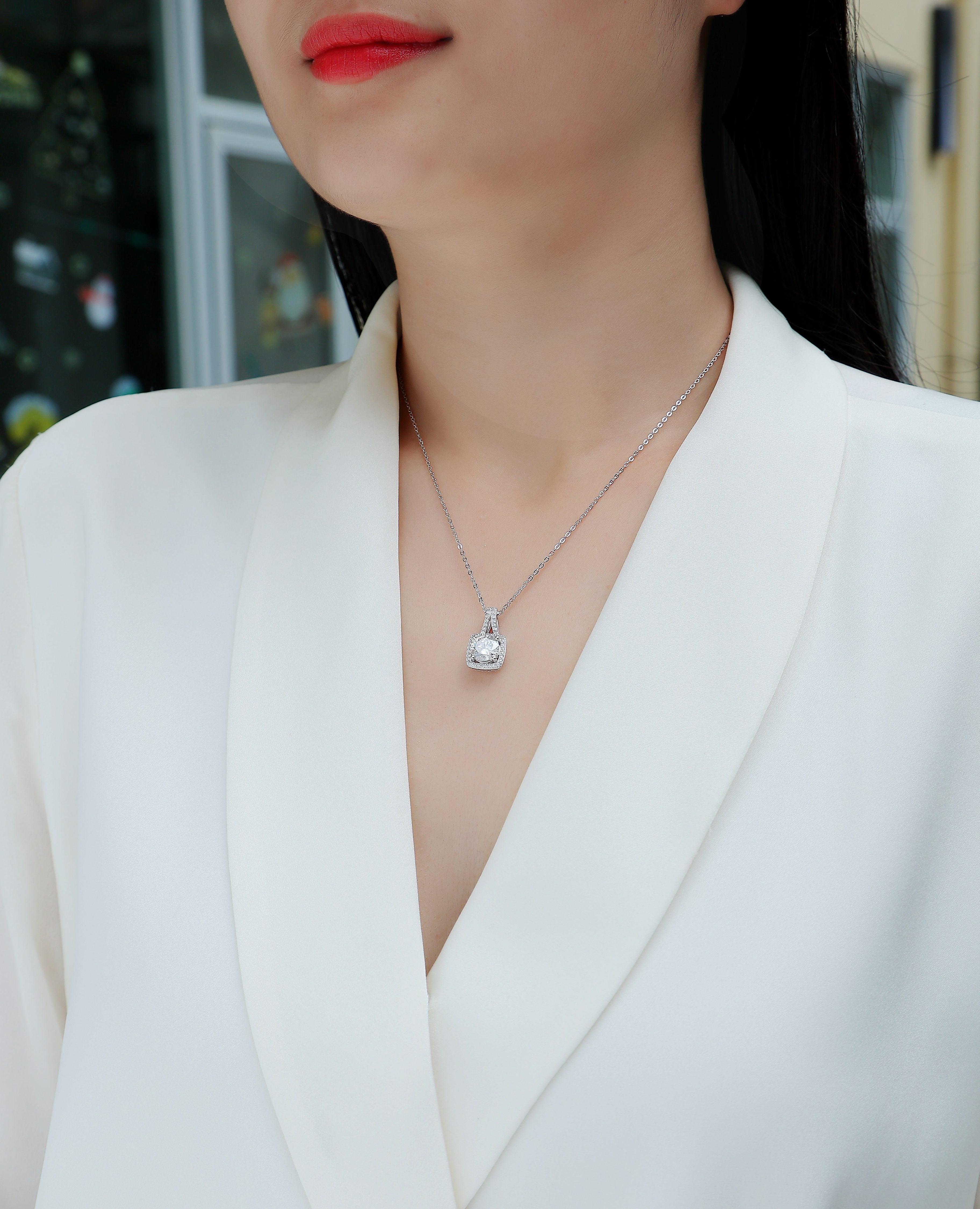 1Small Square Diamond - A Fashionable And Luxurious Diamond Jewelry Piece Set With 2 - carat Moissanite S925 Sterling Silver And Platinum - plated Pendant Prohibit TikTok sales - 5 - CJ