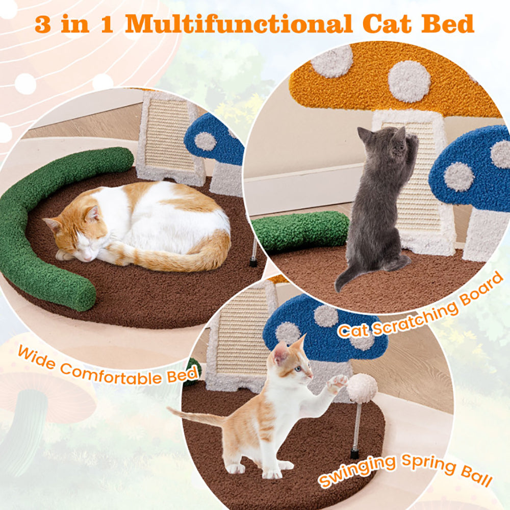Mushroom Cat Bed Cat Claw Scratcher With Wide Bed And Sisal Scratch Panel - 5 - CJ