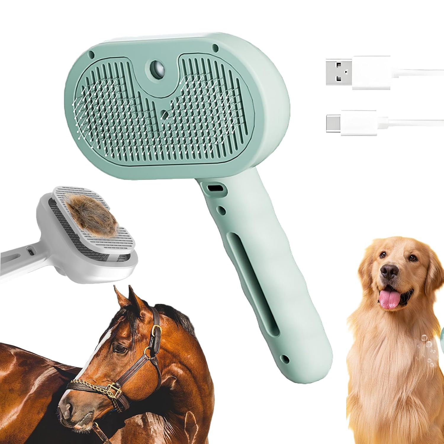 New Chevaroo Horse Steam Brush, Chevaroo 3 - in - 1 Self - Cleaning Steam Pet Brush For Shedding, Pet Steam Brush, Silicone Bristle Head 360 Rotating Pet Steam Brush - 4 - CJ