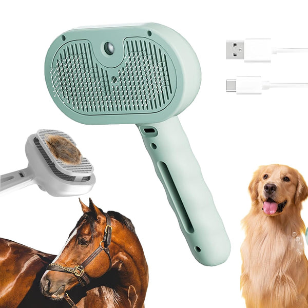 New Chevaroo Horse Steam Brush, Chevaroo 3 - in - 1 Self - Cleaning Steam Pet Brush For Shedding, Pet Steam Brush, Silicone Bristle Head 360 Rotating Pet Steam Brush - 4 - CJ