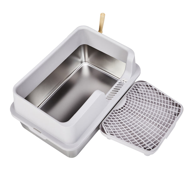 61x40x33CM, Litter Box, Stainless Steel And Plastic, Upper And Lower Snap Type, With Litter Spatula, Foot Pad - Grey - 5 - CJ