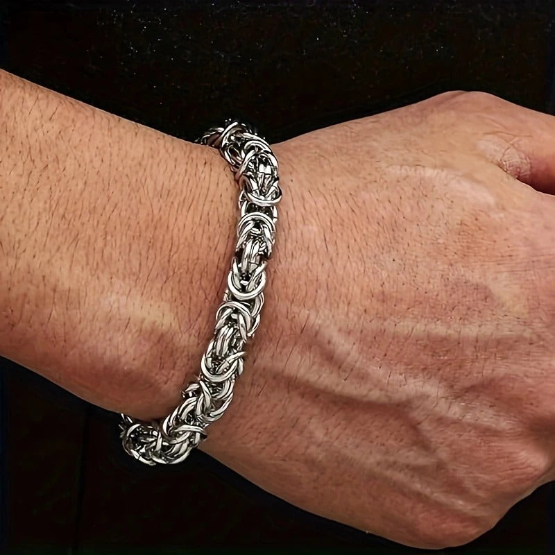 Vintage Braided Titanium Steel Bracelet For Men - Hip Hop Minimalist Chain Style, Durable Stainless Steel Handmade Link Brace - 5 - CJ