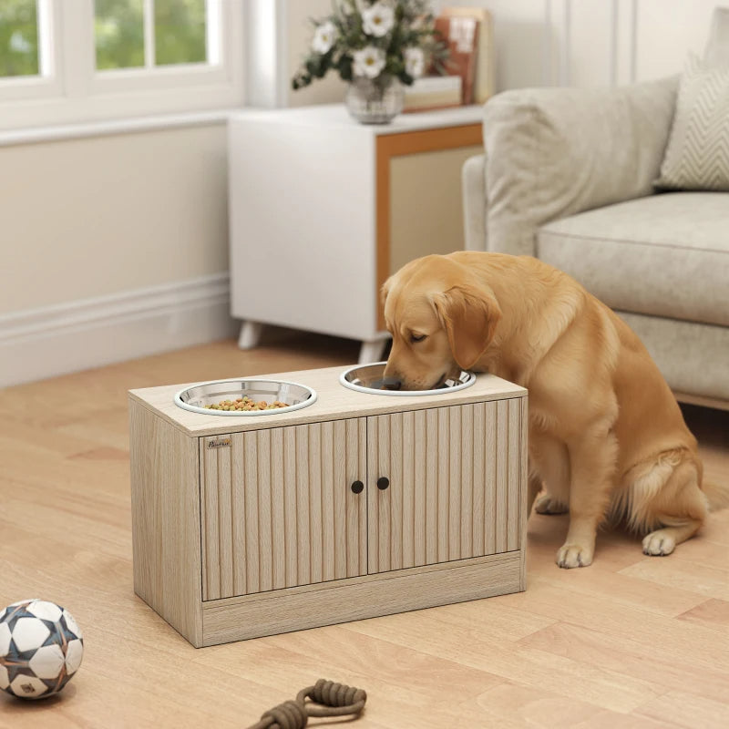 Elevated Dog Bowl, Large Feeding Dog Bowl Stand With 2 Stainless Steel Bowls, Storage Drawer, And Slow Feeder Mat. - 5 - CJ