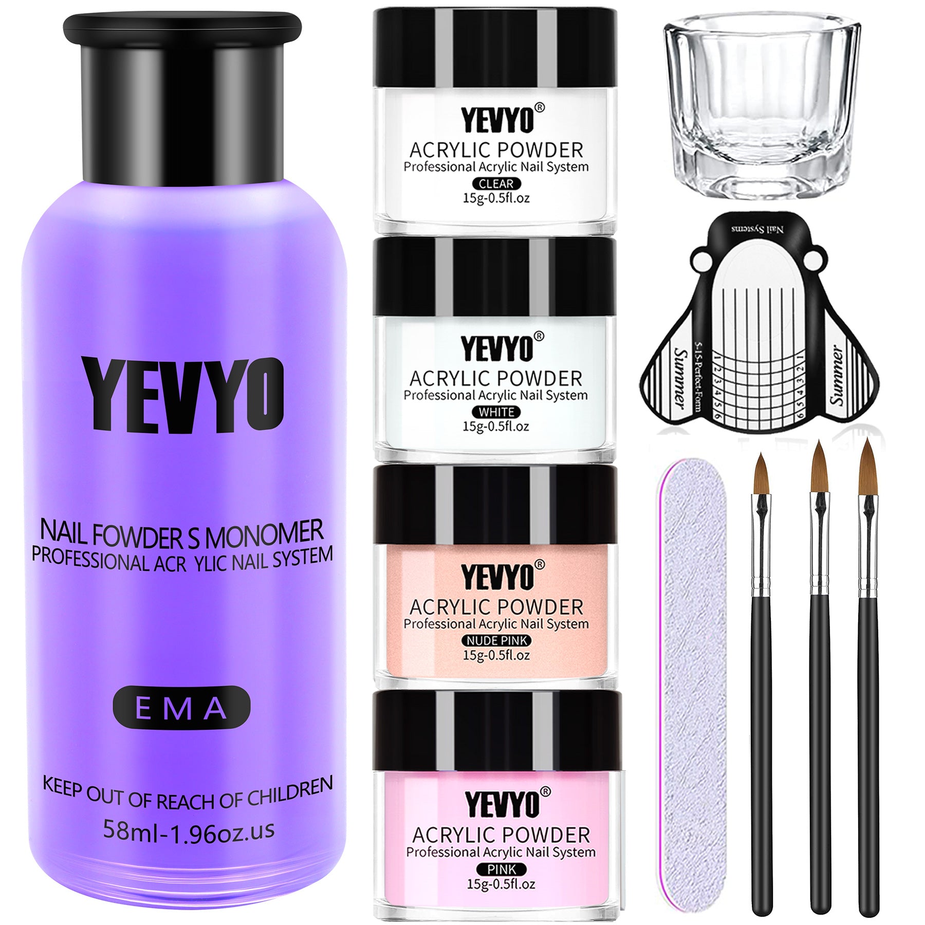 Acrylic Nail Kit, Acrylic Powder And Liquid Set, With Clear, Nude, Pink, White Nail Powder And Monomer, Professional Acrylic Nail Brush Nail Forms For Acrylic Nails Extension, Beginner And Home DIY - 5 - CJ
