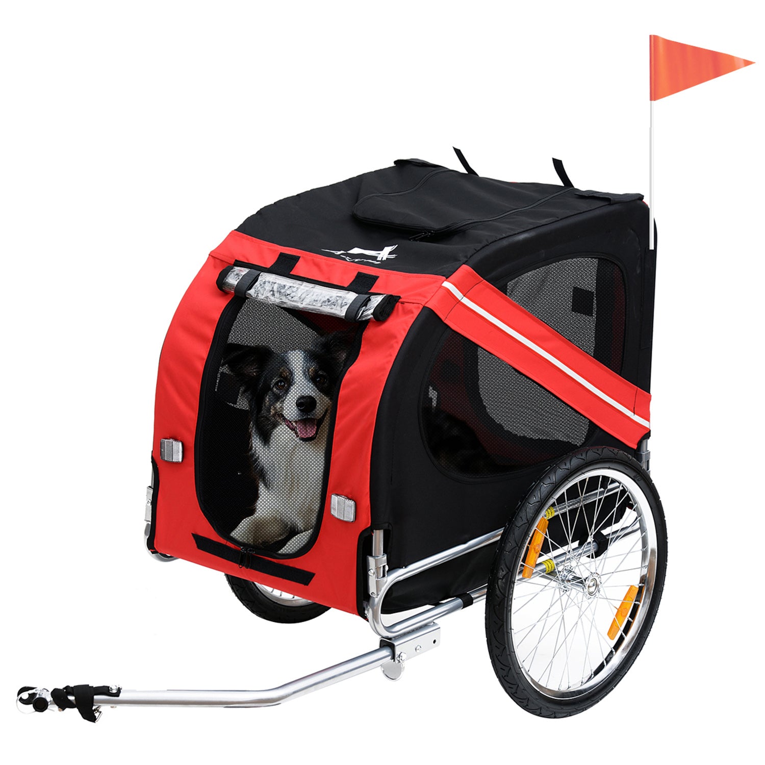 Dog Bike Trailer With Easy Folding Cart Frame, Large Wheels, 3 Entrances, Mesh Screen, For Dogs Within 44 Lbs, Red & Black - 5 - CJ