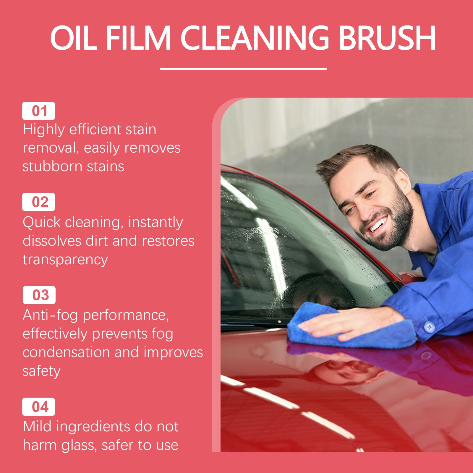 Automotive Oil Film Cleaning Brush, Windshield Cleaner Tool, All In One Wipe On Oil Film Remover, Car Glass Oil Film Cleaner With Reusable Foam Sprayer - 5 - CJ
