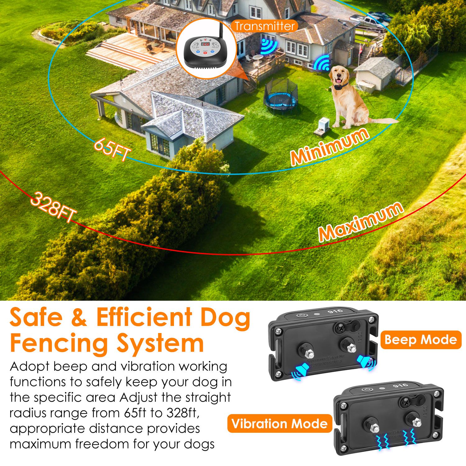 1Set 328FT Electric Wireless Dog Fence System With GPS Location Monitor Collar Receiver Rechargeable Beep Vibration Fence System For Small Medium Large Dogs - 5 - CJ