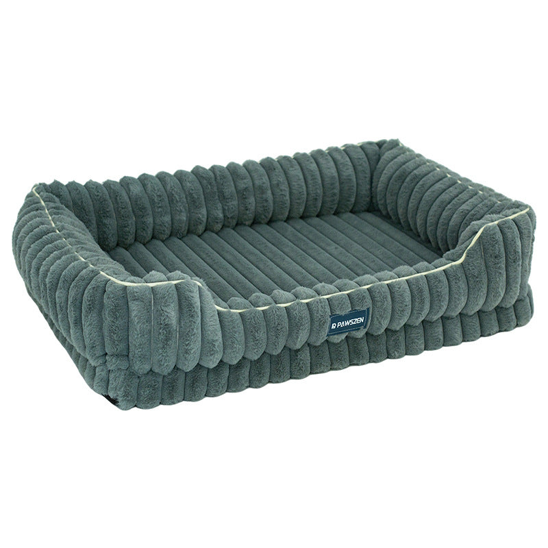 Striped Rabbit Fur Pet Bed Large Square Kennel - 0 - CJ