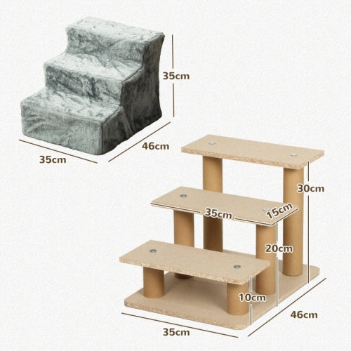 PawHut Three - Step Dog Stairs, With Washable Plush Cover, For High Bed Sofa, Dog Stairs For Small Dog And Cat - Light Grey - 5 - CJ