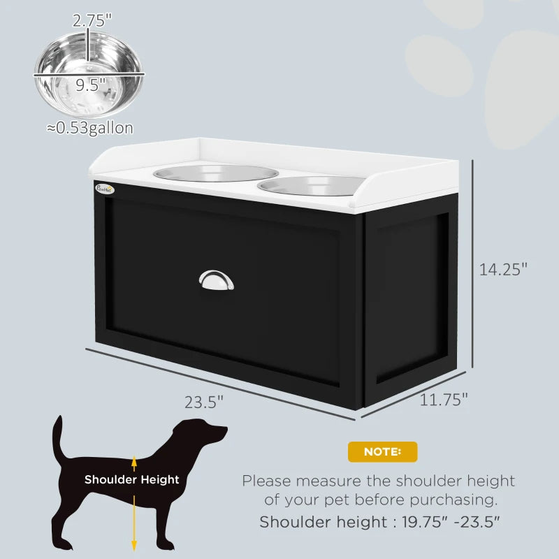 PawHut Pet Feeding Station Pet Dish Bowl Set With Storage, 2 Elevated Dog Bowls For Large Sized Dogs, White And Black - 5 - CJ