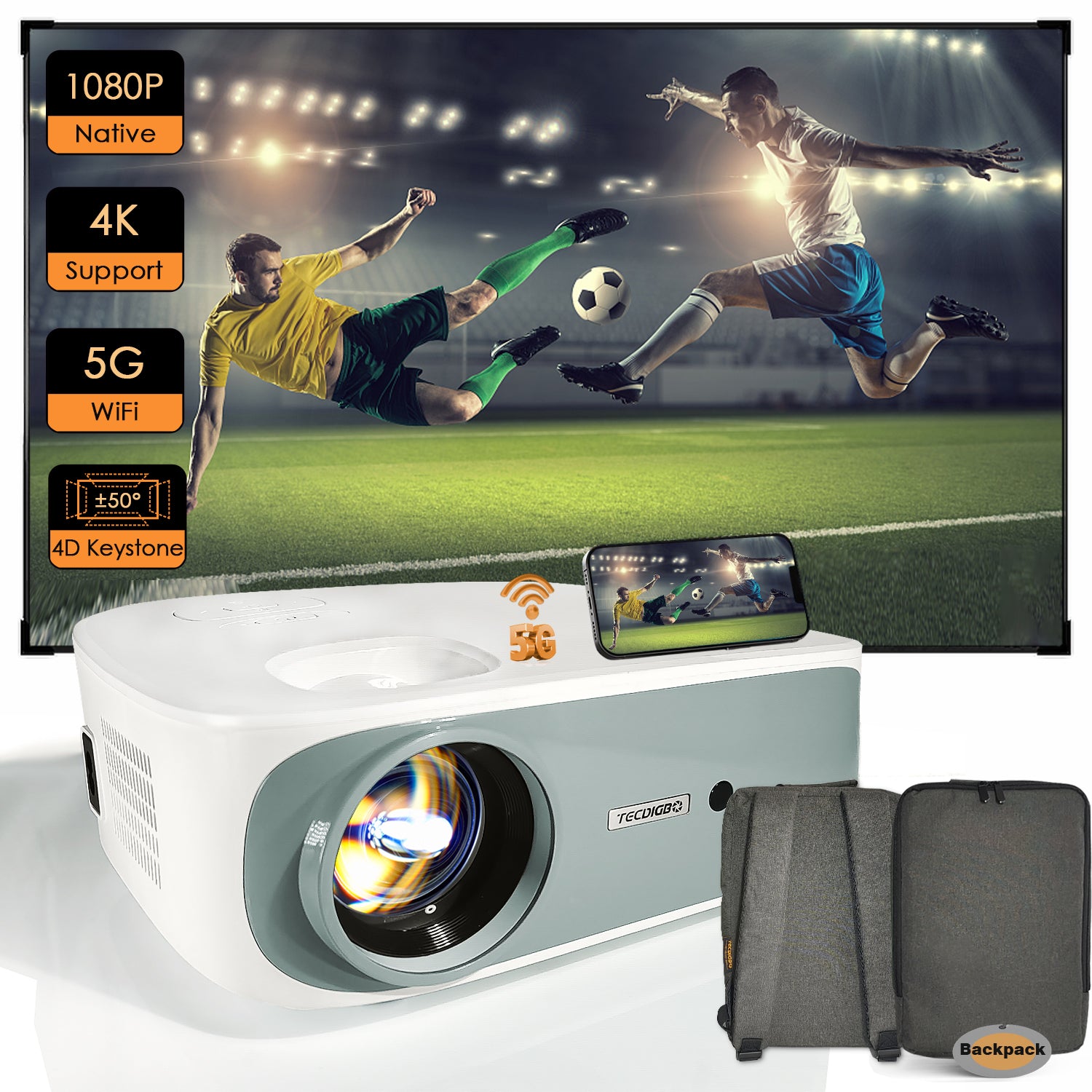 4K 5G Bluetooth Projector 4D Keystone Correction Native 1080P Full HD Outdoor Movie Projector For Smart Phone Laptop PC DVD TV PS4 - 5 - CJ