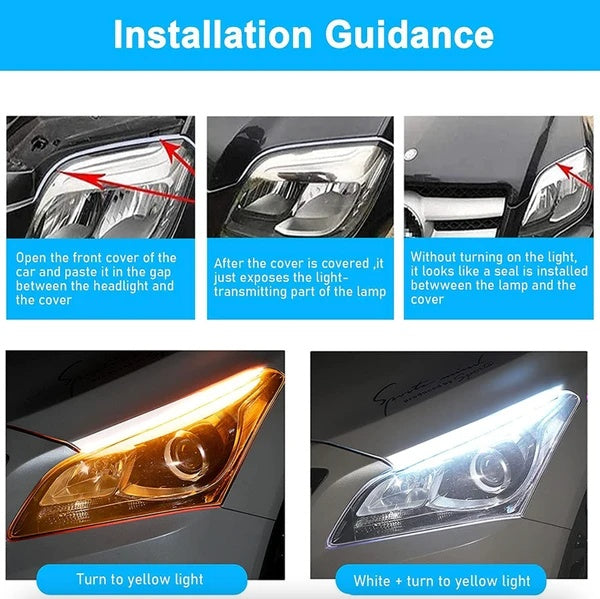 2 X 60CM Slim Amber Sequential Flexible LED DRL Turn Signal Strip For Headlight - 5 - CJ