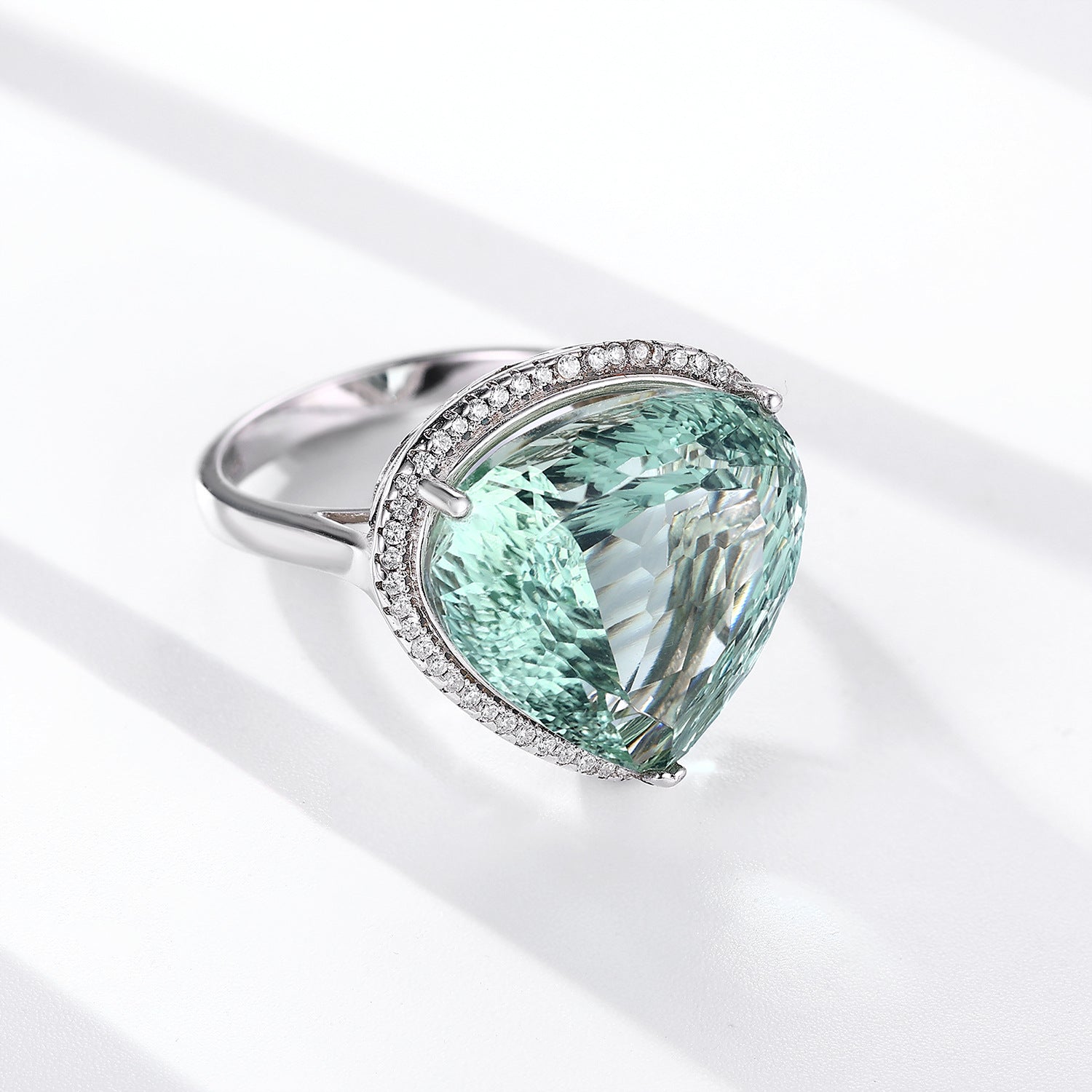 S925 Silver Inlaid Bird's Nest Cut Natural Green Crystal Ring Peach Heart Gem - 4 - CJ