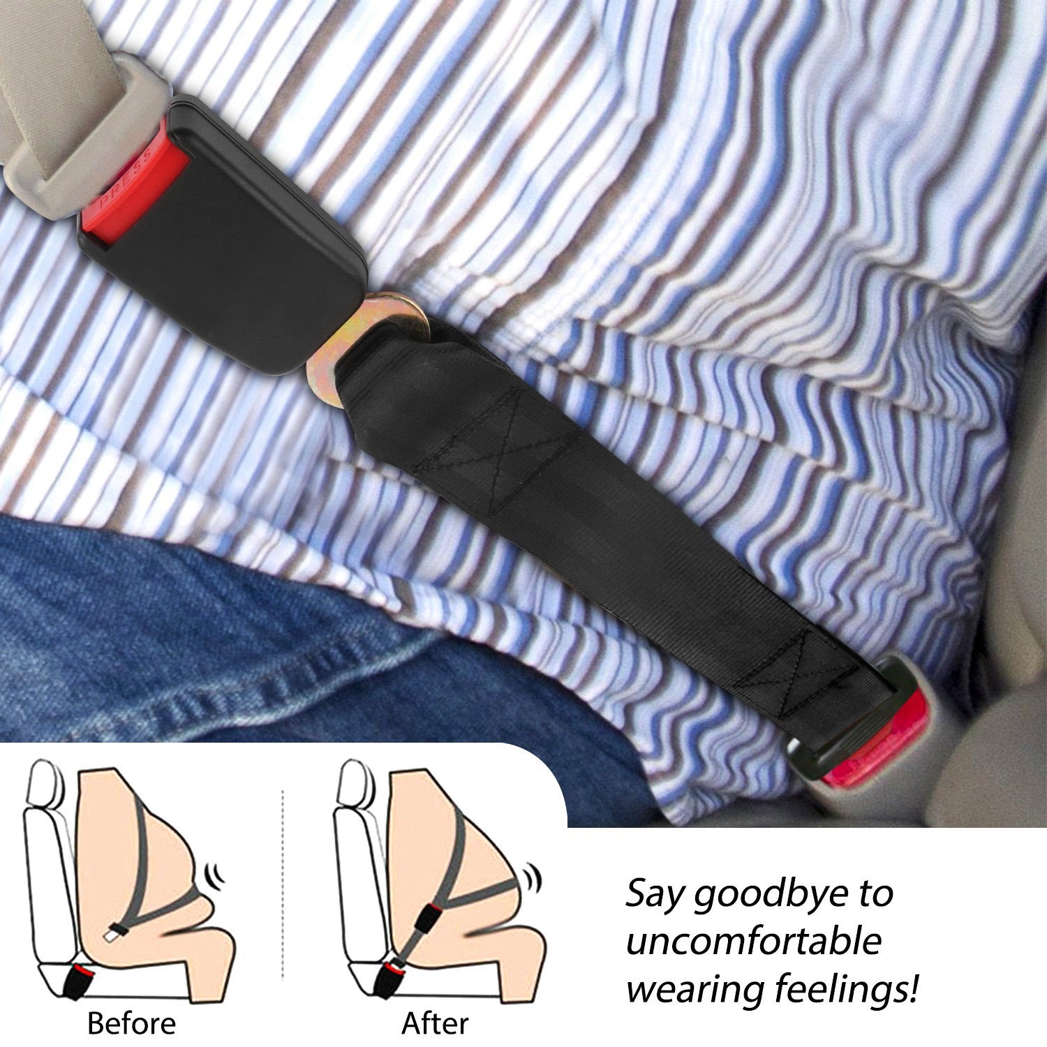 2Pcs Car Seat Belt Extender 14.37in Buckle Tongue Webbing Extension Safety Belt Auto Belt Clip Lengthening - 5 - CJ