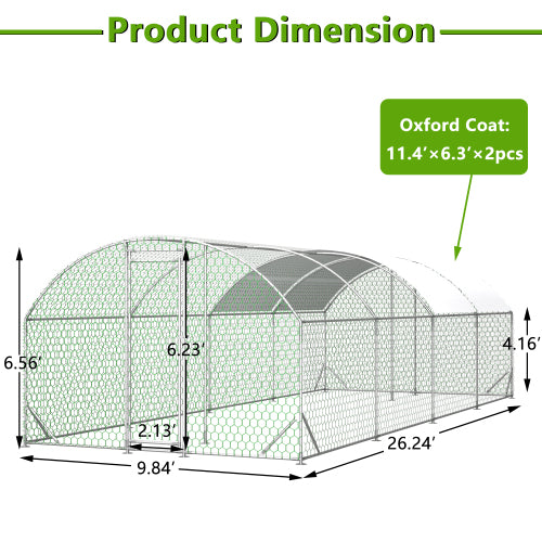 26x9x6Large Metal Chicken Coop,Walk - in Poultry Cage,Chicken Run With Waterproof Cover,Outdoor Backyard Farm,Chicken Rabbits Duck Run Pen,Easy To Assemble And Clean - 5 - CJ