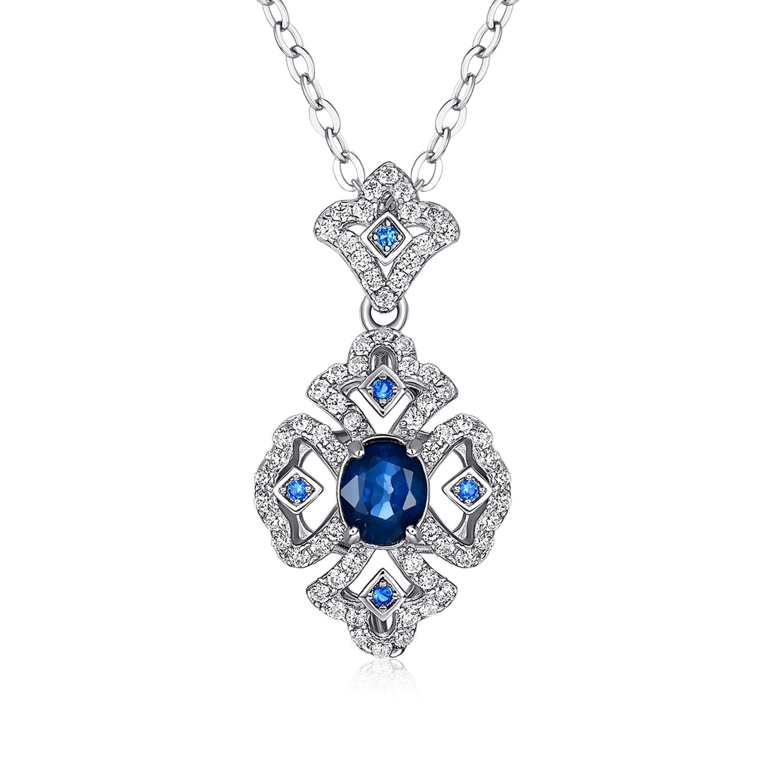 S925 Silver Retro Pattern Necklace Women's Versatile Natural Sapphire Pendant - 4 - CJ