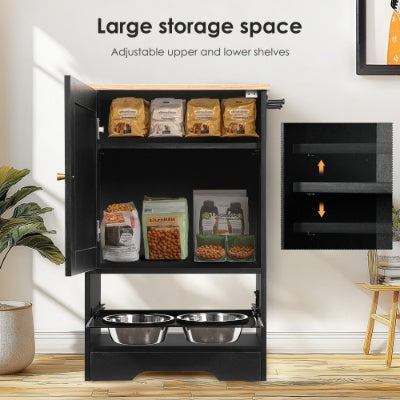 Feeding Station With 1 Storage Cabinets, Pet Feeding Station With 2 Elevated Dog Bowls, Side Hooks, Anti - tip Kit, Hidden Pet Feeder Station For Feeding Watering, Black - 5 - CJ