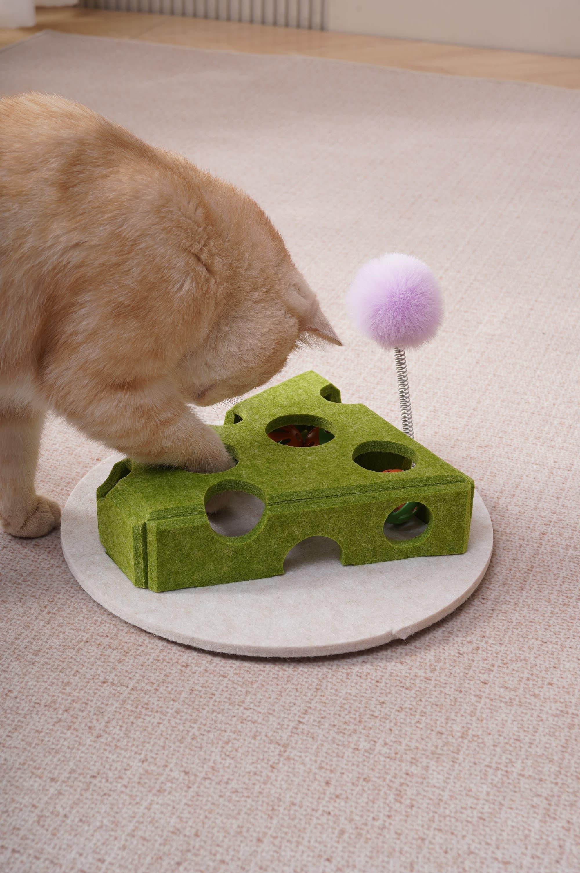 Cat Puzzle Toy With Ball And Spring - loaded Wand Felt Indoor Cat Toy Box Suction Cup Base Treat Puzzle Helps Cats Play Independently And Improves Their Intelligence. - 5 - CJ