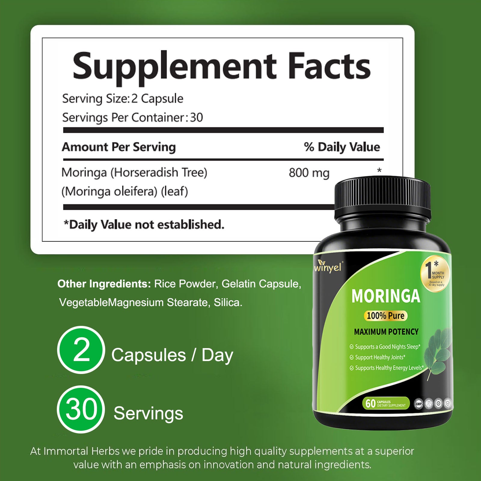 Pure Moringa Capsules - High Potency, Health & Fitness With Essential Vitamins & Amino Acids - 60 Capsules - 5 - CJ